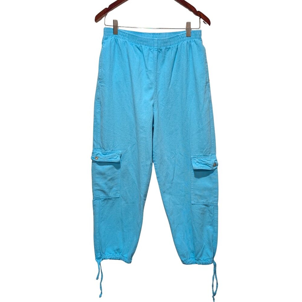 Sea Breeze Womens Cargo Joggers Small Drawstring Pants Aqua USA made